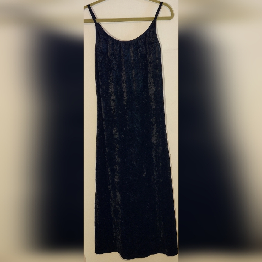 Vintage Black Crushed Velvet Slip Dress Size 11/12